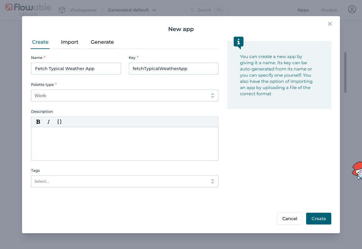 App creation in Flowable Design
