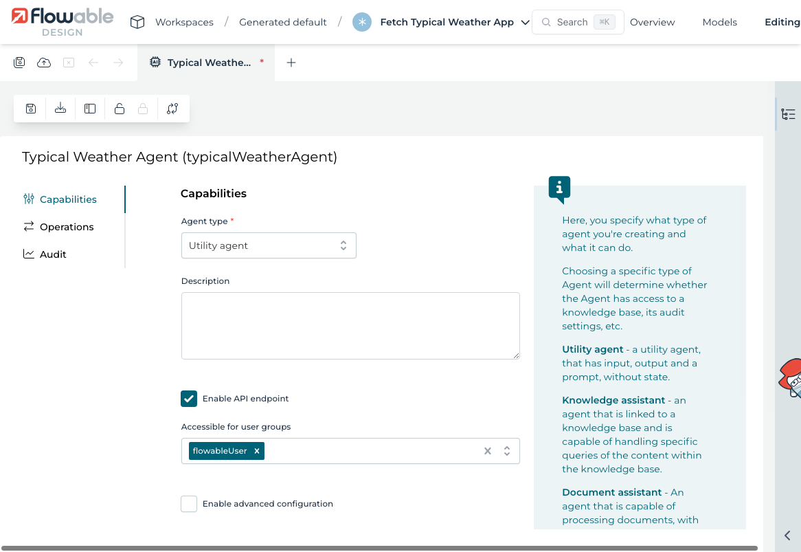 Selecting utility agent as type