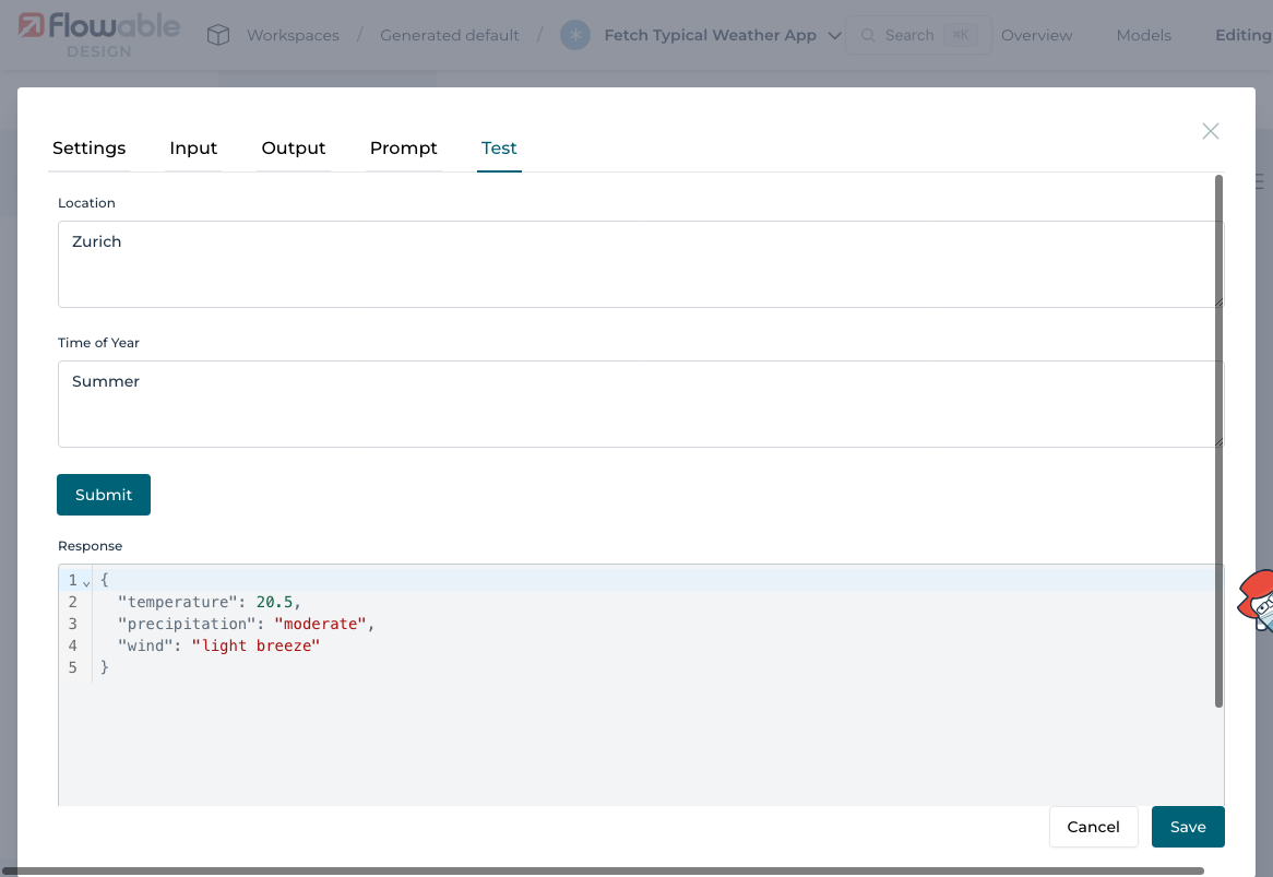 Test tab with response