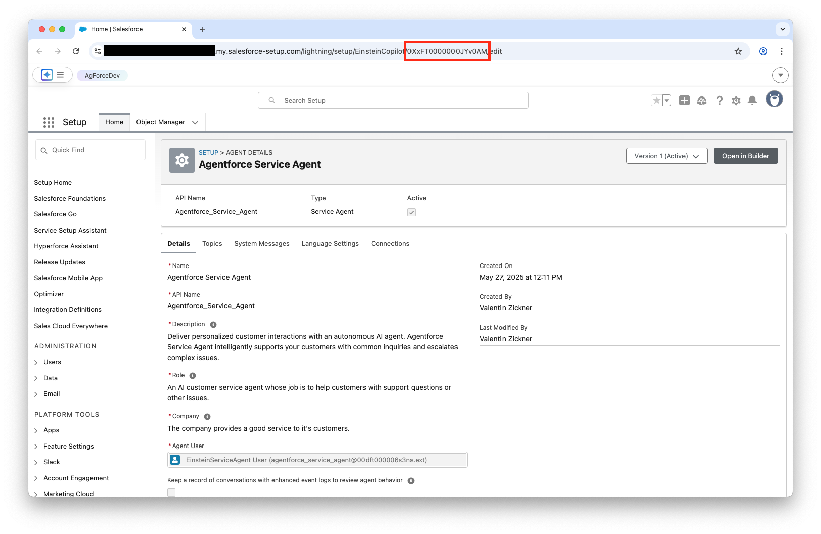 Agent ID in the URL on the agent side