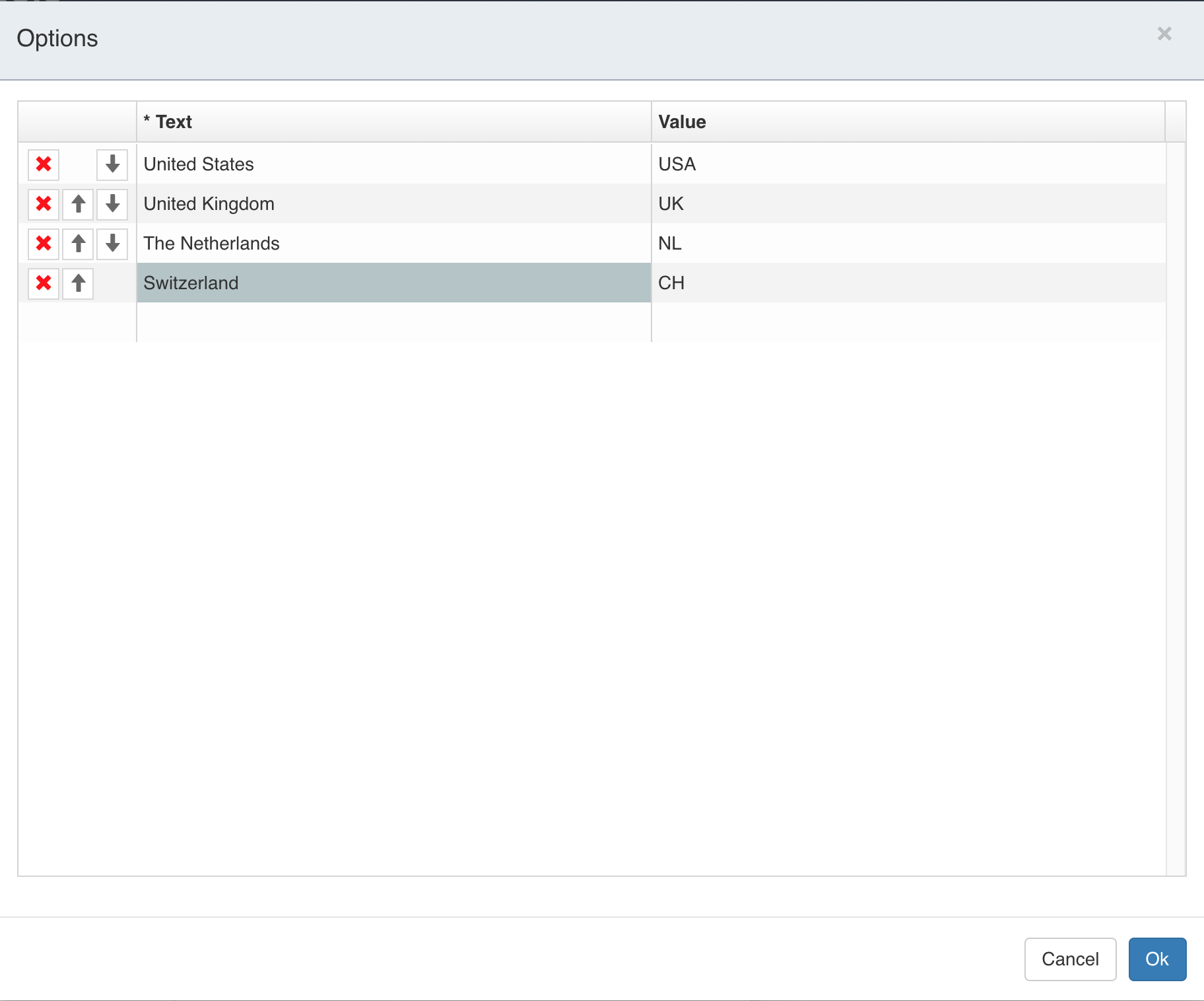configure select values intake form