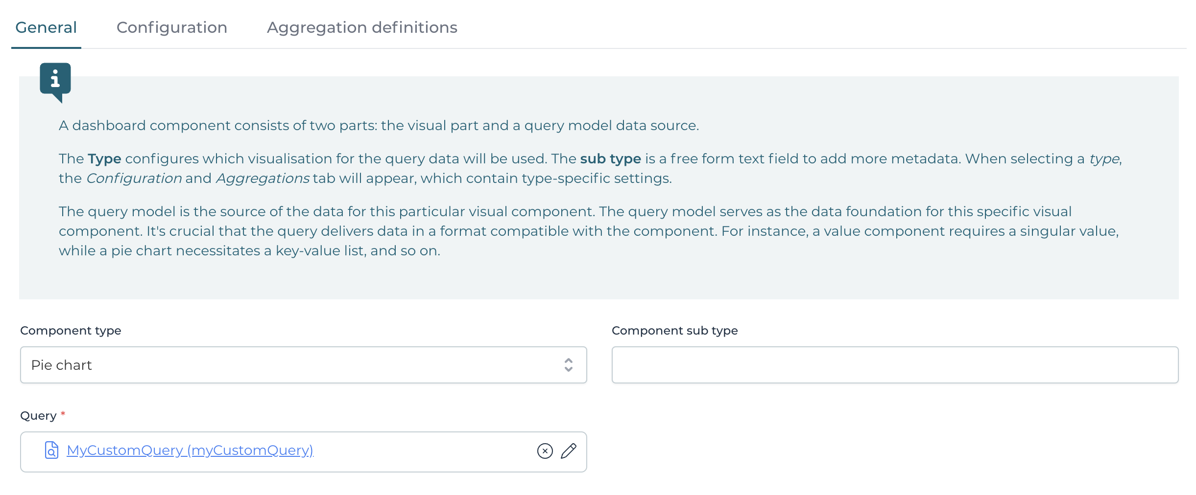 Dashboard Component General Tab
