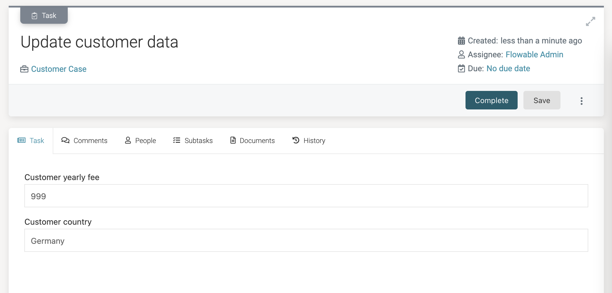 Data Object CMMN Example