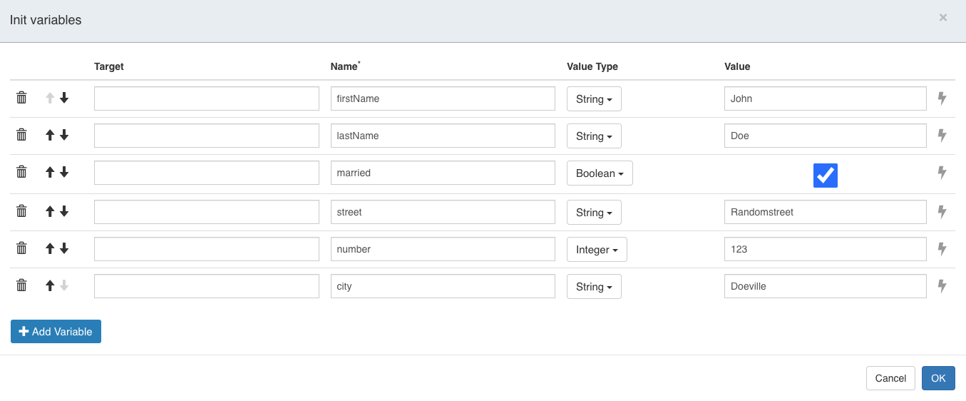 Init Variables Simple Example Configuration