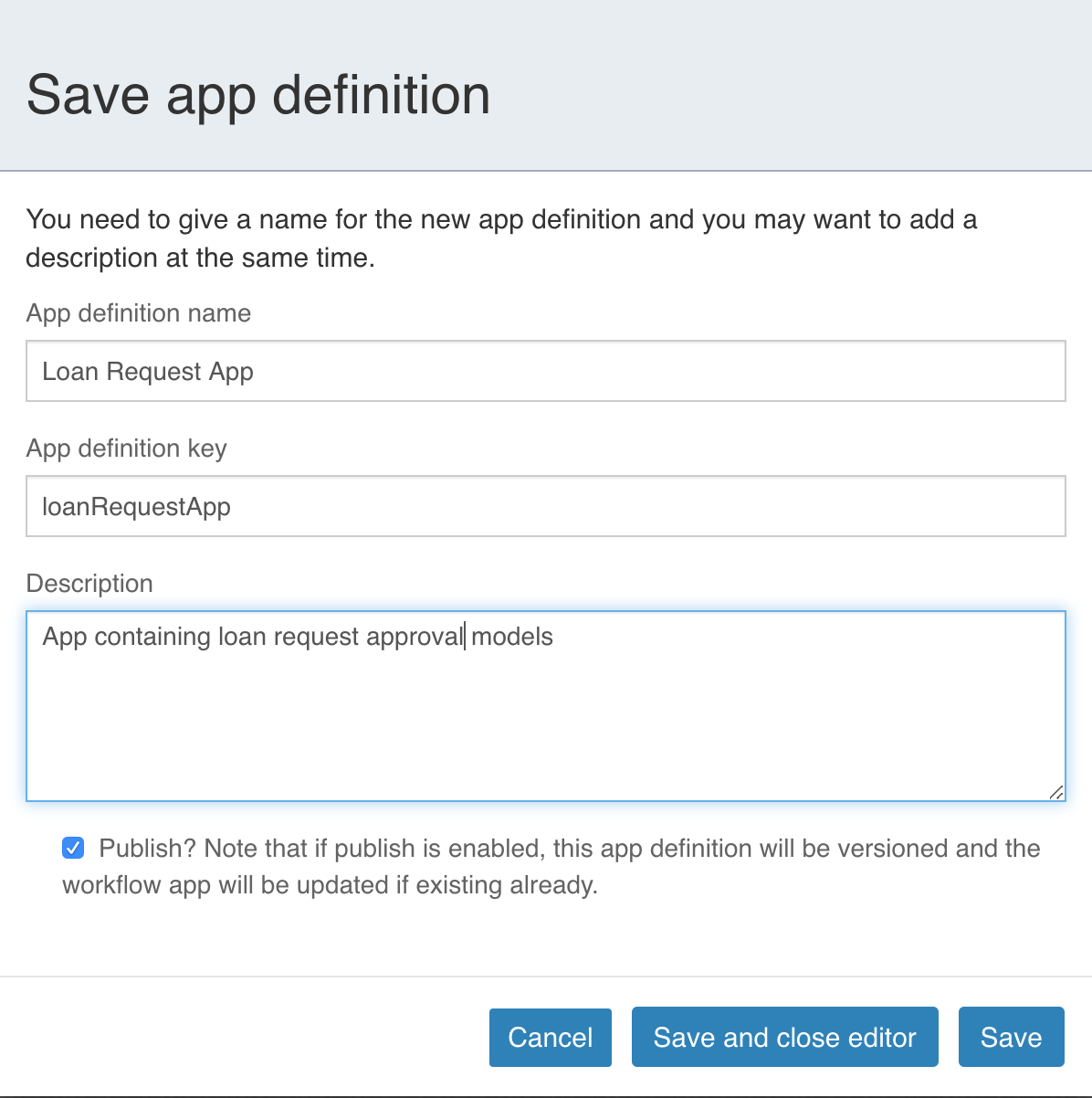 publish app definition