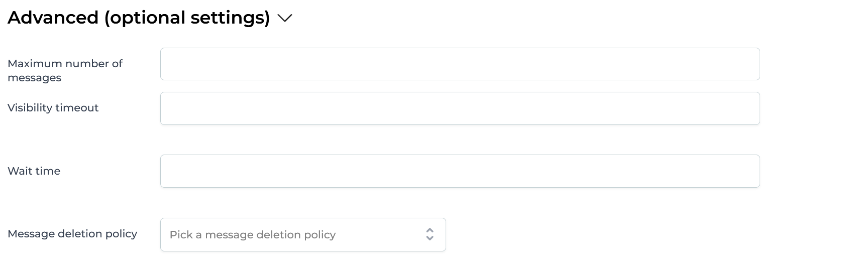 AWS SQS Inbound Channel Advanced Configuration UI