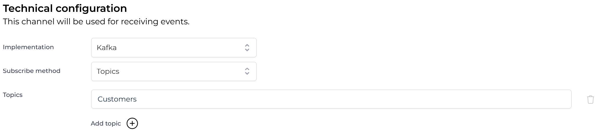 Kafka Inbound Channel Technical Configuration UI