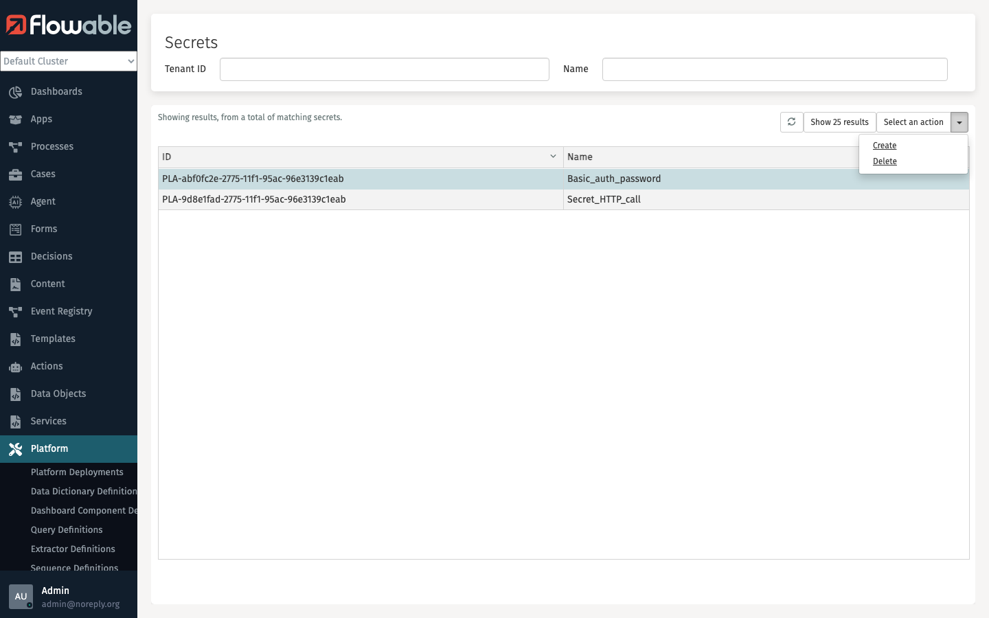 Secrets Delete Action