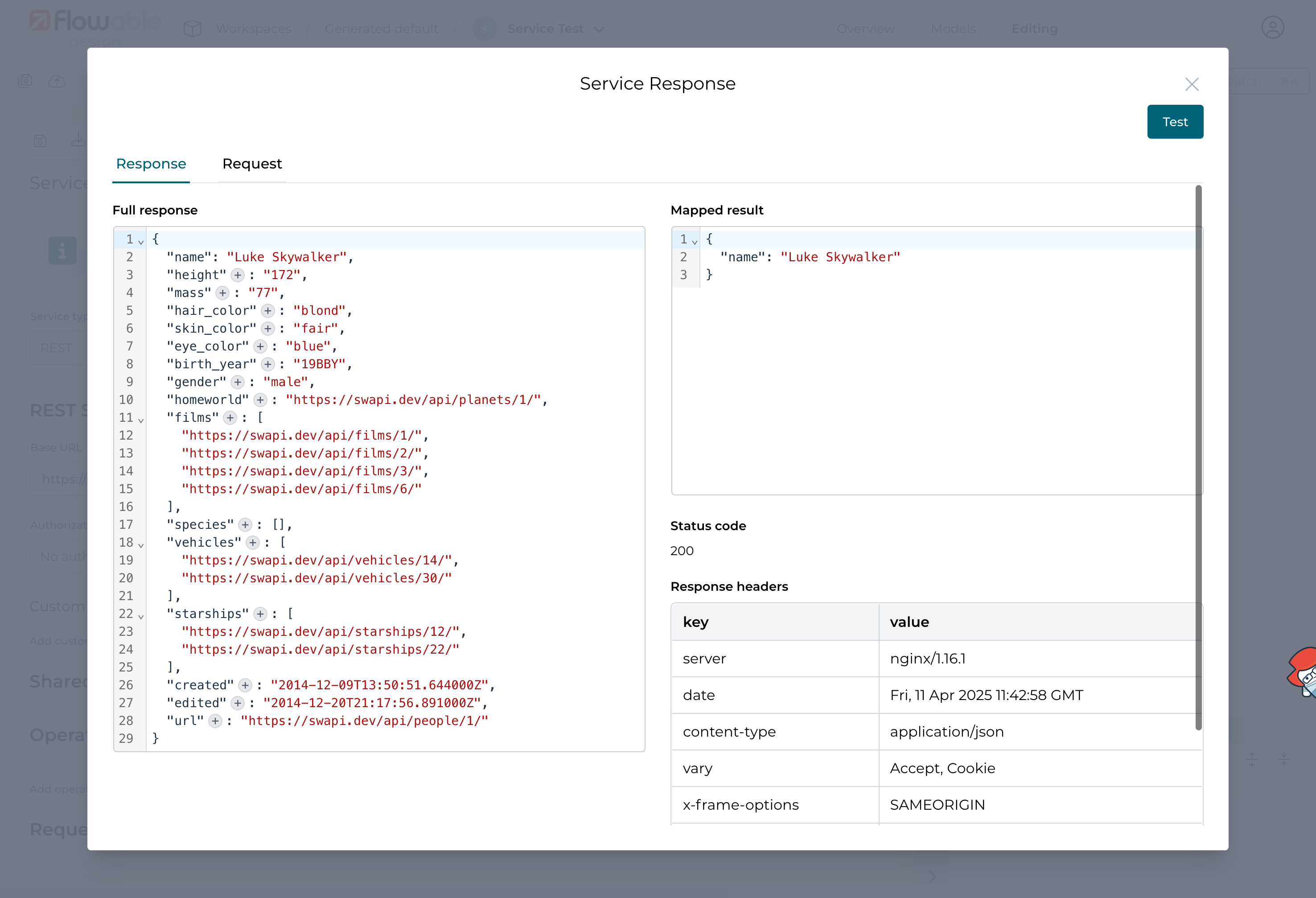 Result of a test operation
