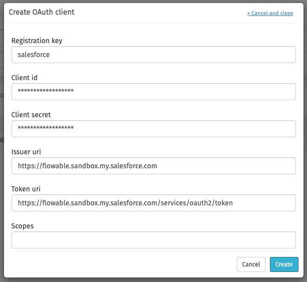 Token configuration in Flowable Control